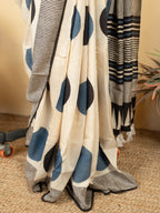 White Cotton Modal Block Print Saree
