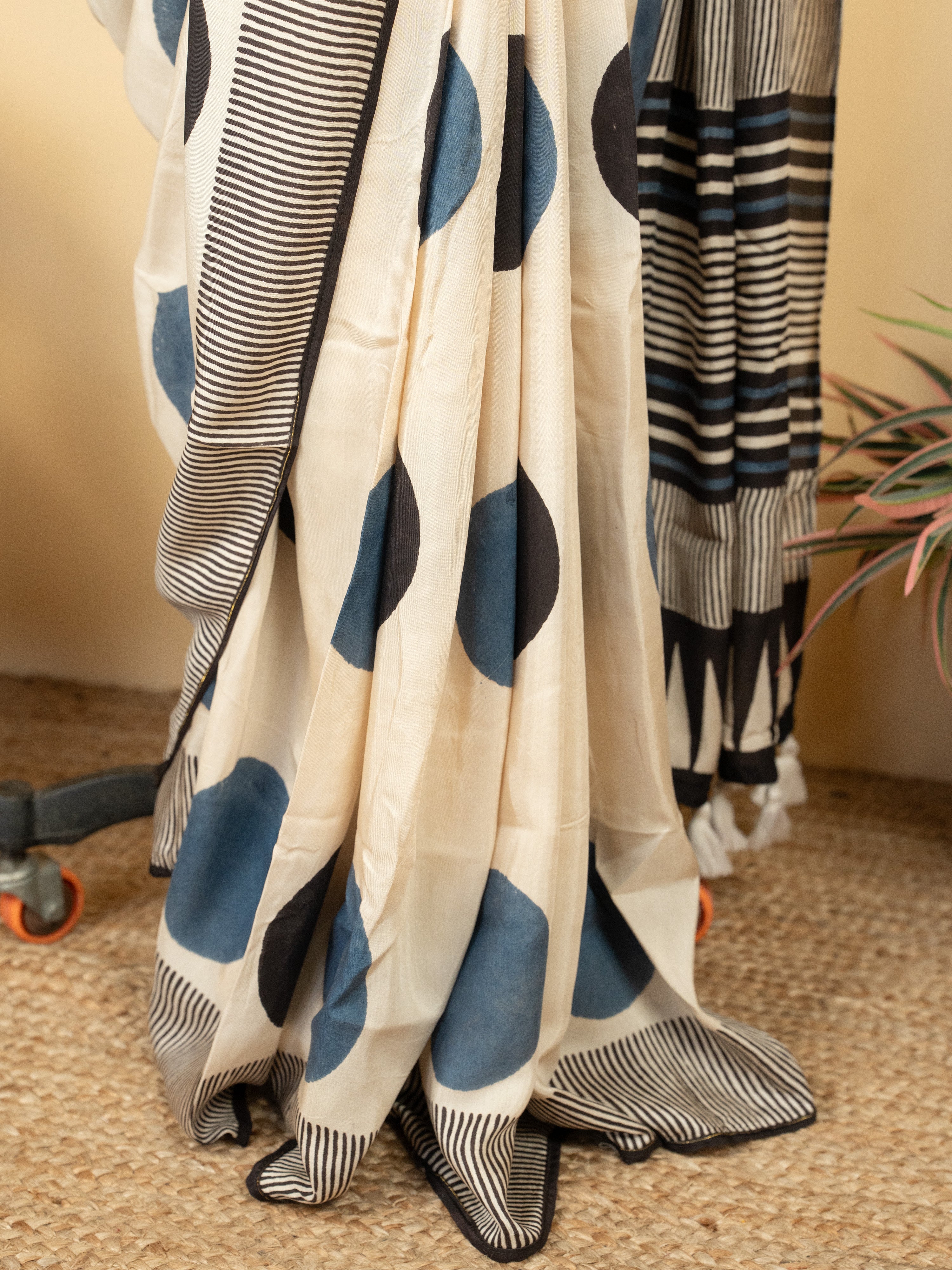 White Cotton Modal Block Print Saree