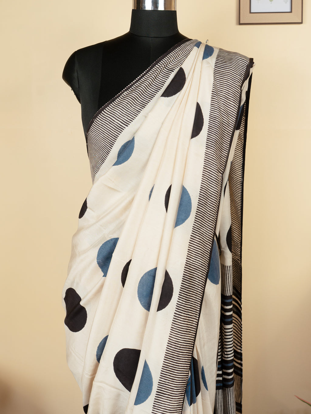 White Cotton Modal Block Print Saree