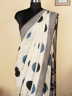 White Cotton Modal Block Print Saree