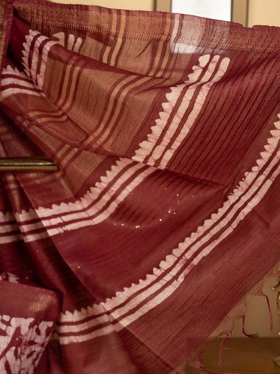 Pink Chanderi Block Printed Saree
