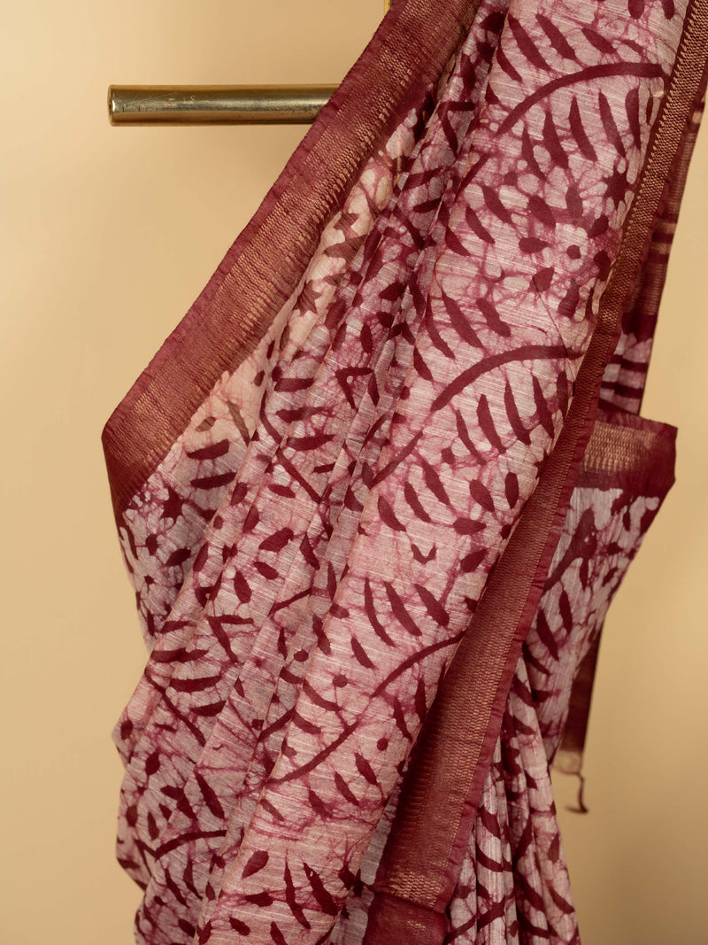 Pink Chanderi Block Printed Saree