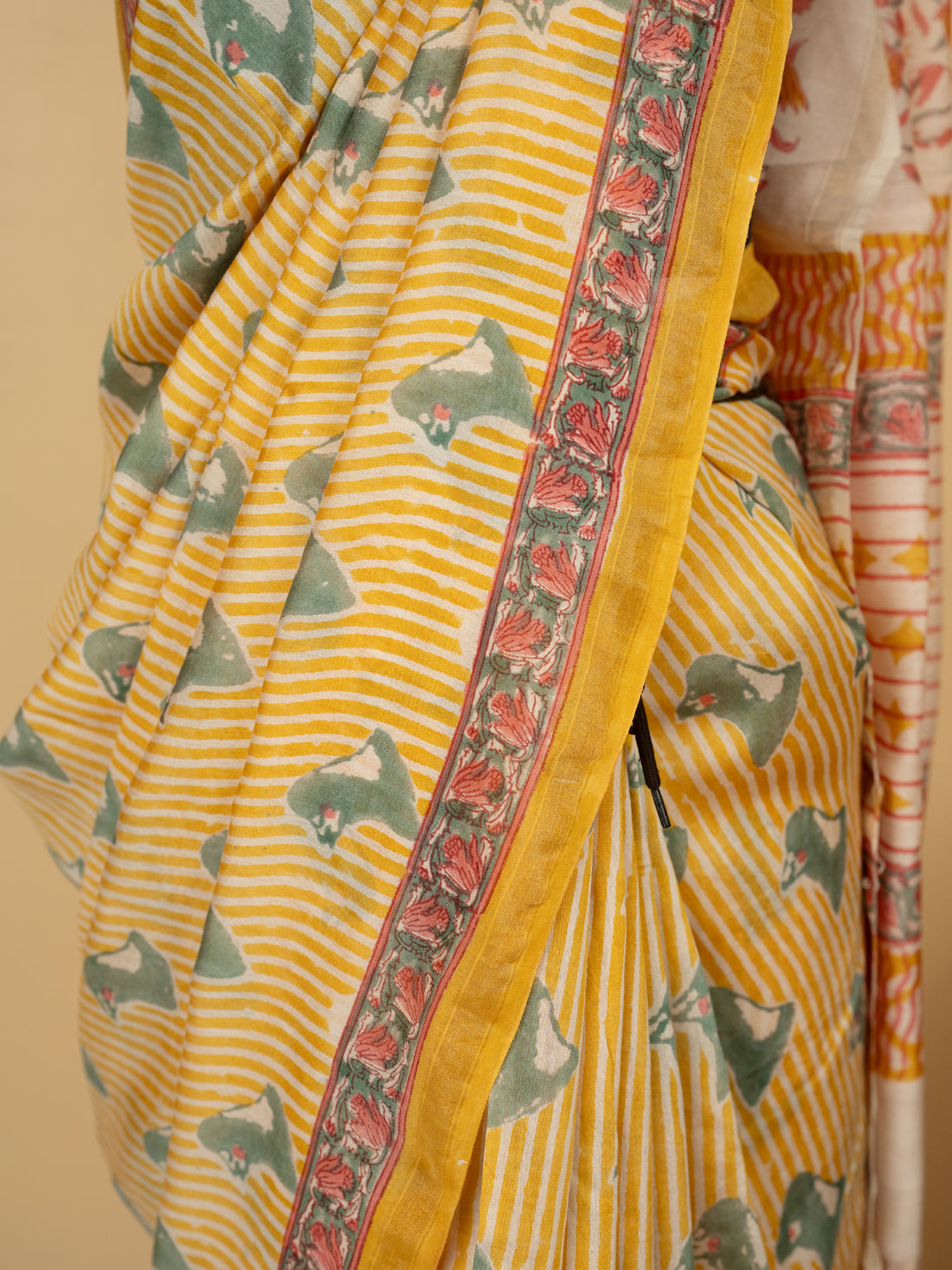 Yellow Chanderi Block Print Saree
