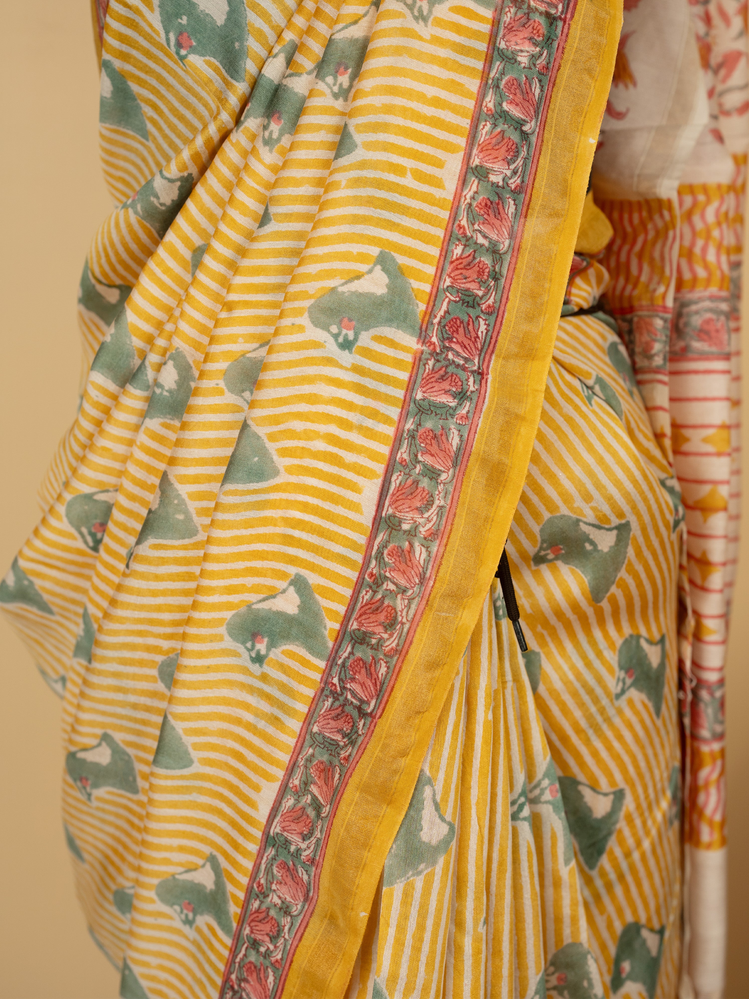 Yellow Chanderi Block Print Saree