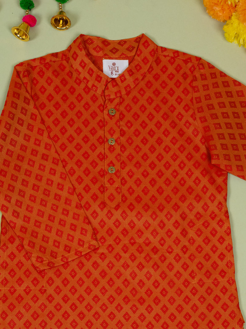 Red Banarasi Kurta For Boys