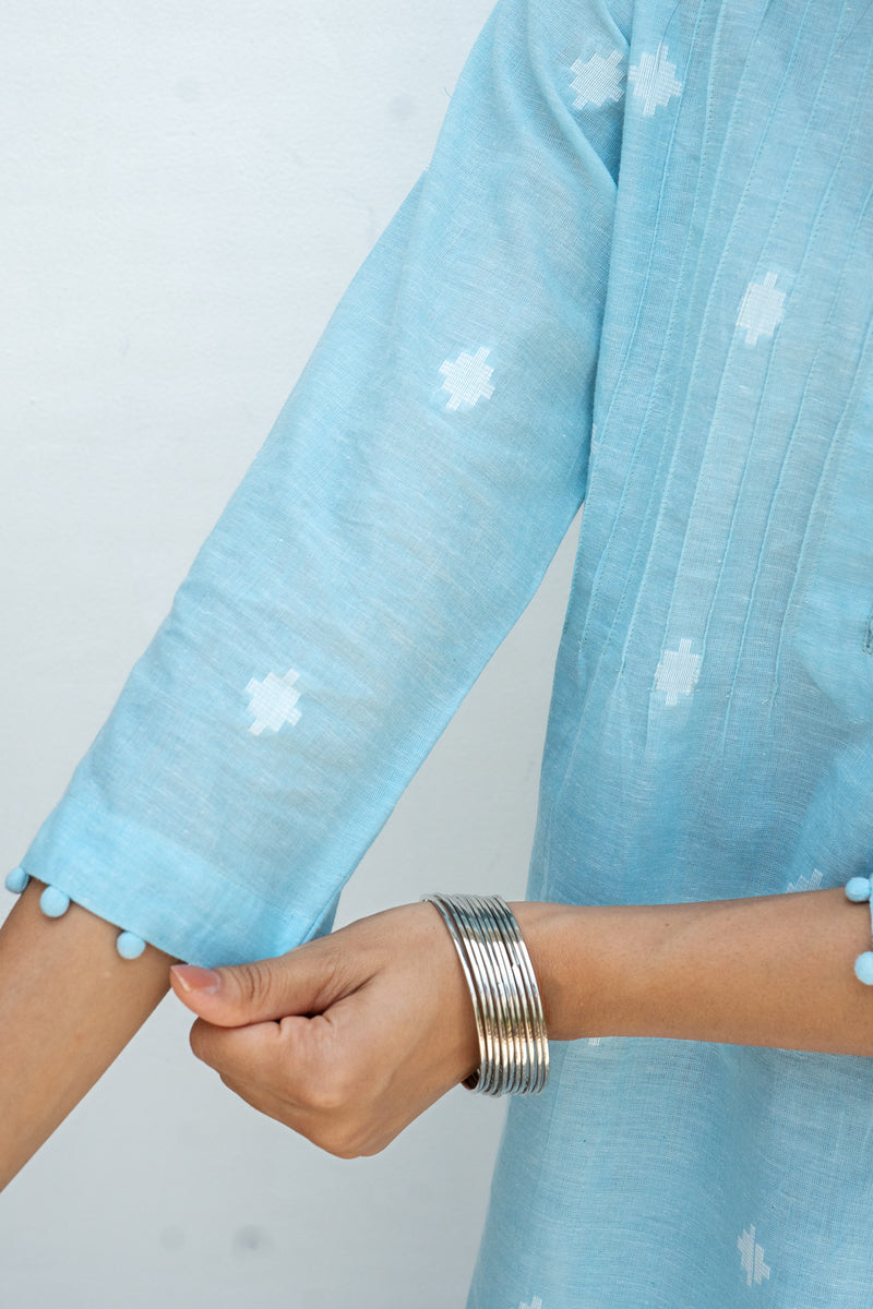 Skyblue Handloom Cotton Short Kurti For Women's