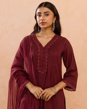 Wine Maroon Complete Suit Set