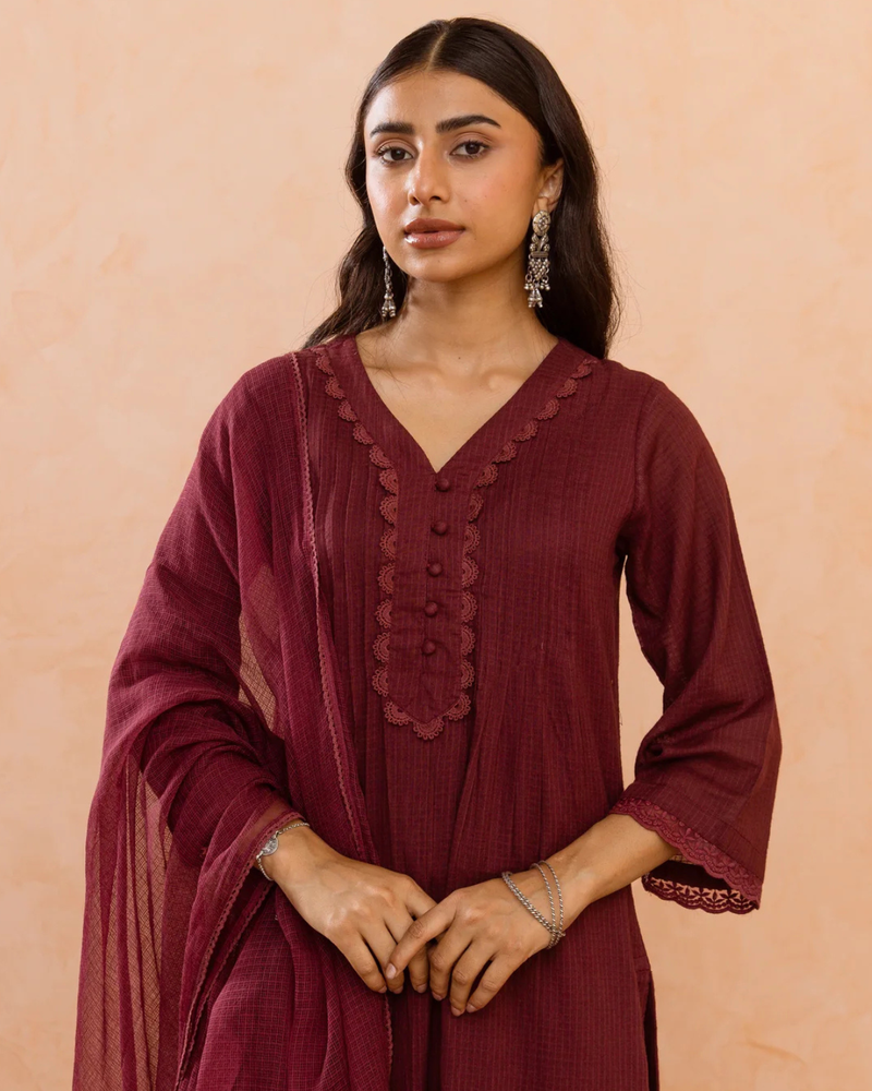 Wine Maroon Complete Suit Set