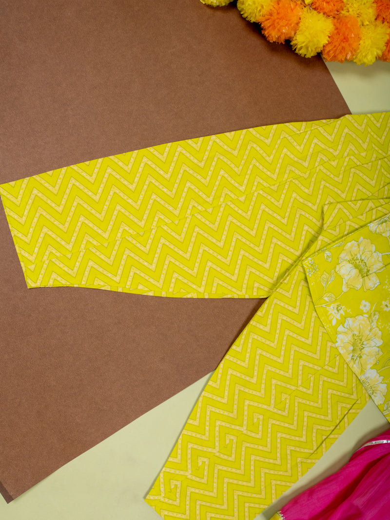 Green Cotton Kurta Salwar with Dupatta Set For Kids