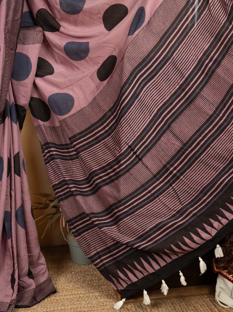 Onion Pink Chanderi Block Printed Saree