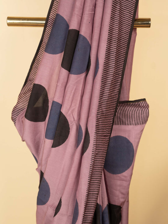 Onion Pink Chanderi Block Printed Saree