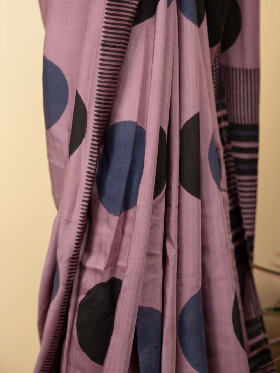 Onion Pink Chanderi Block Printed Saree