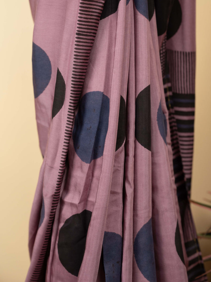 Onion Pink Chanderi Block Printed Saree