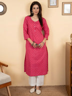 Pink Colour Cotton Round With Bandhani PrintBandhani Print Kurta