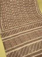 Greenish Beige Cotton Block Printed Saree