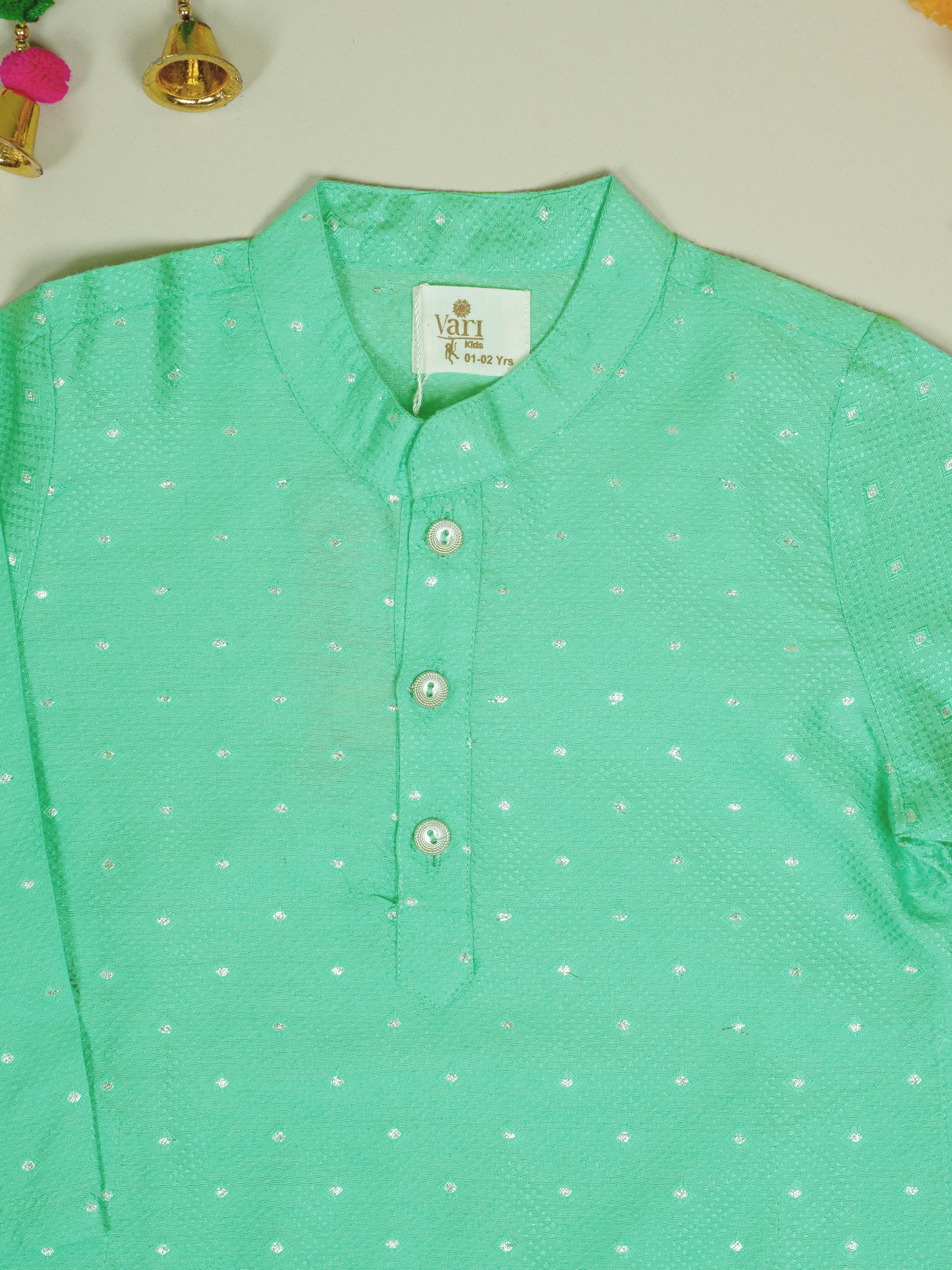 Green Banarasi Kurta For Boys