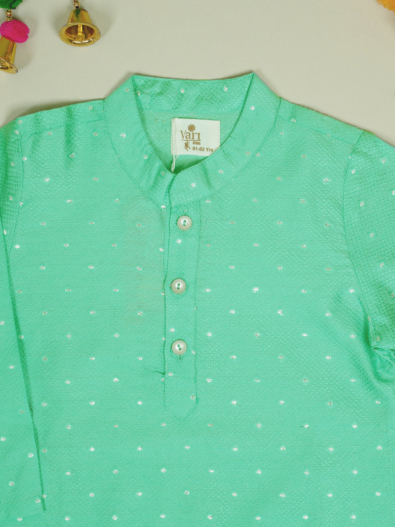 Green Banarasi Kurta For Boys