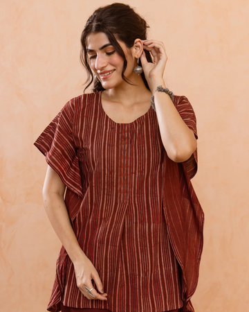 Rust Maroon Kaftan Short Top