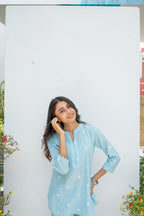 Skyblue Handloom Cotton Short Kurti For Women's