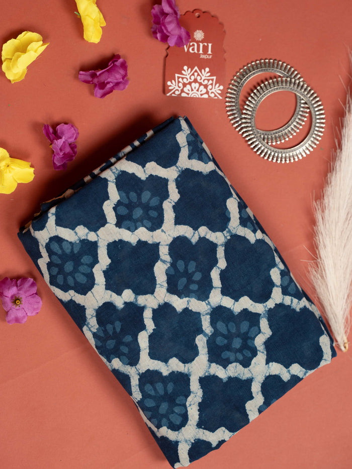 Indigo Color Cotton Block Printed Saree