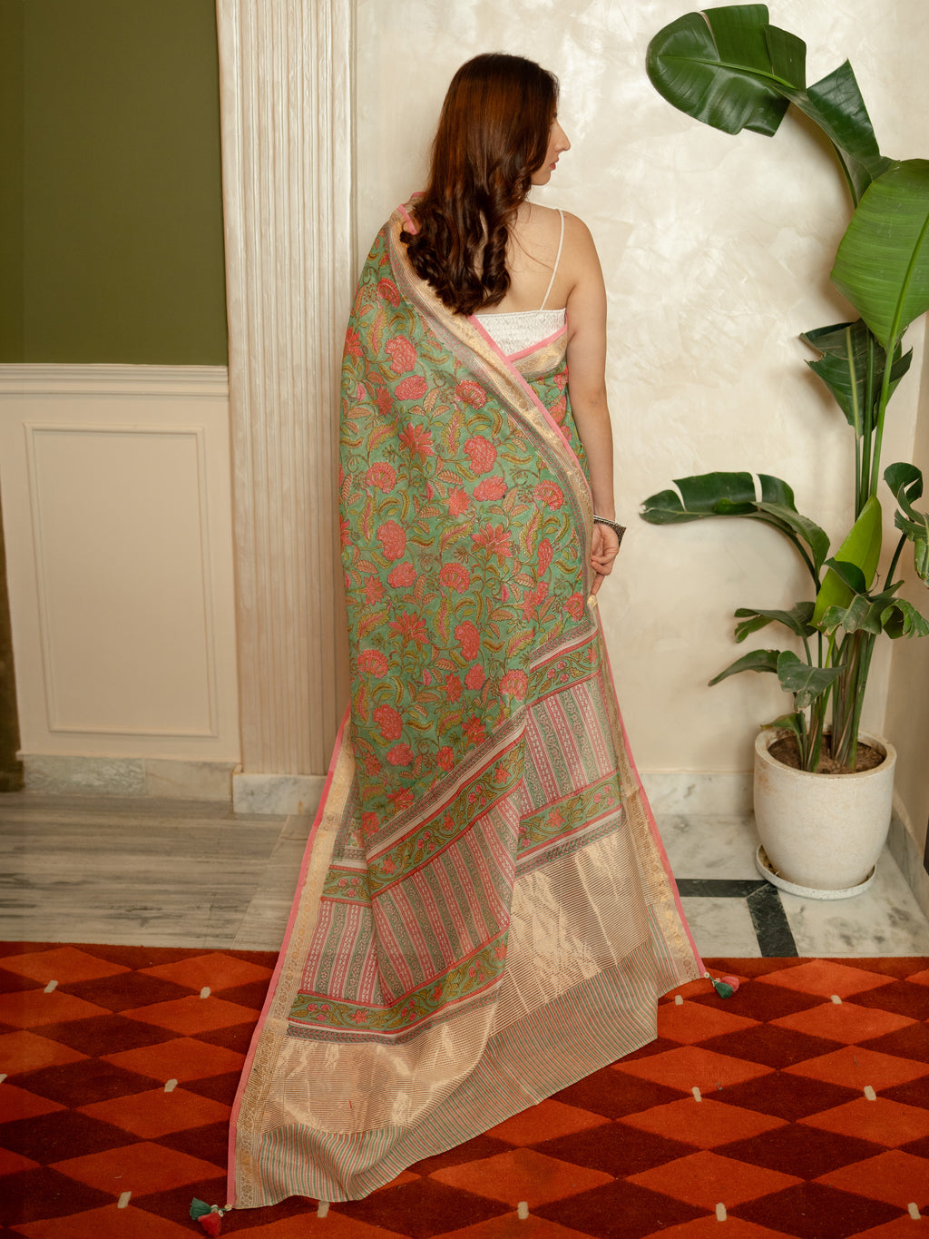 Sage Green Chanderi Saree