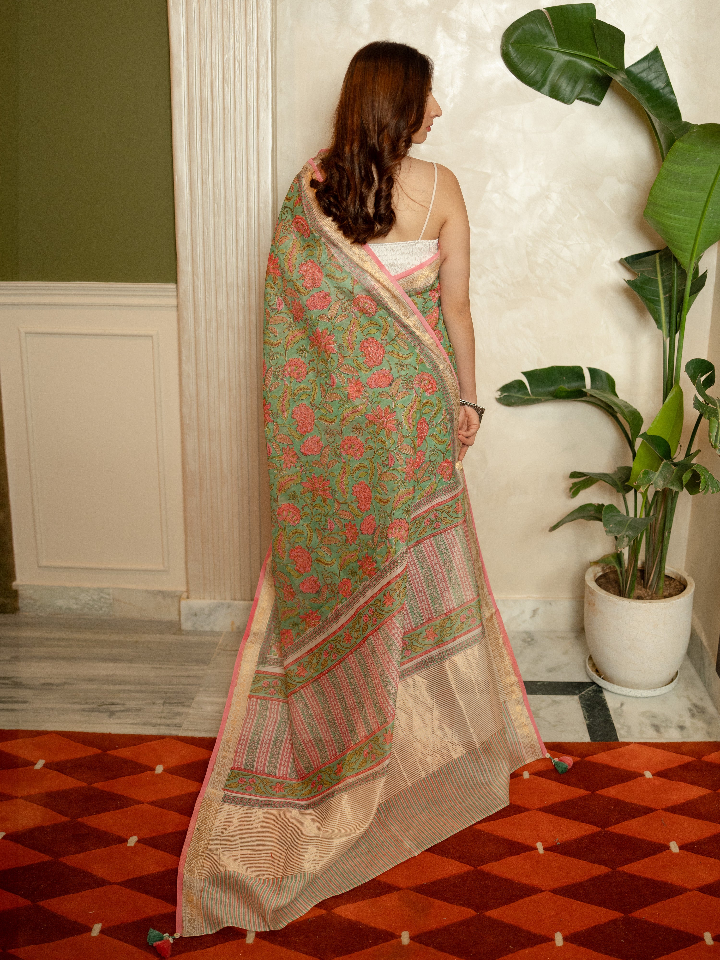 Sage Green Chanderi Saree