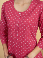 Pink Colour Cotton Round With Bandhani PrintBandhani Print Kurta