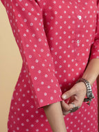 Pink Colour Cotton Round With Bandhani PrintBandhani Print Kurta