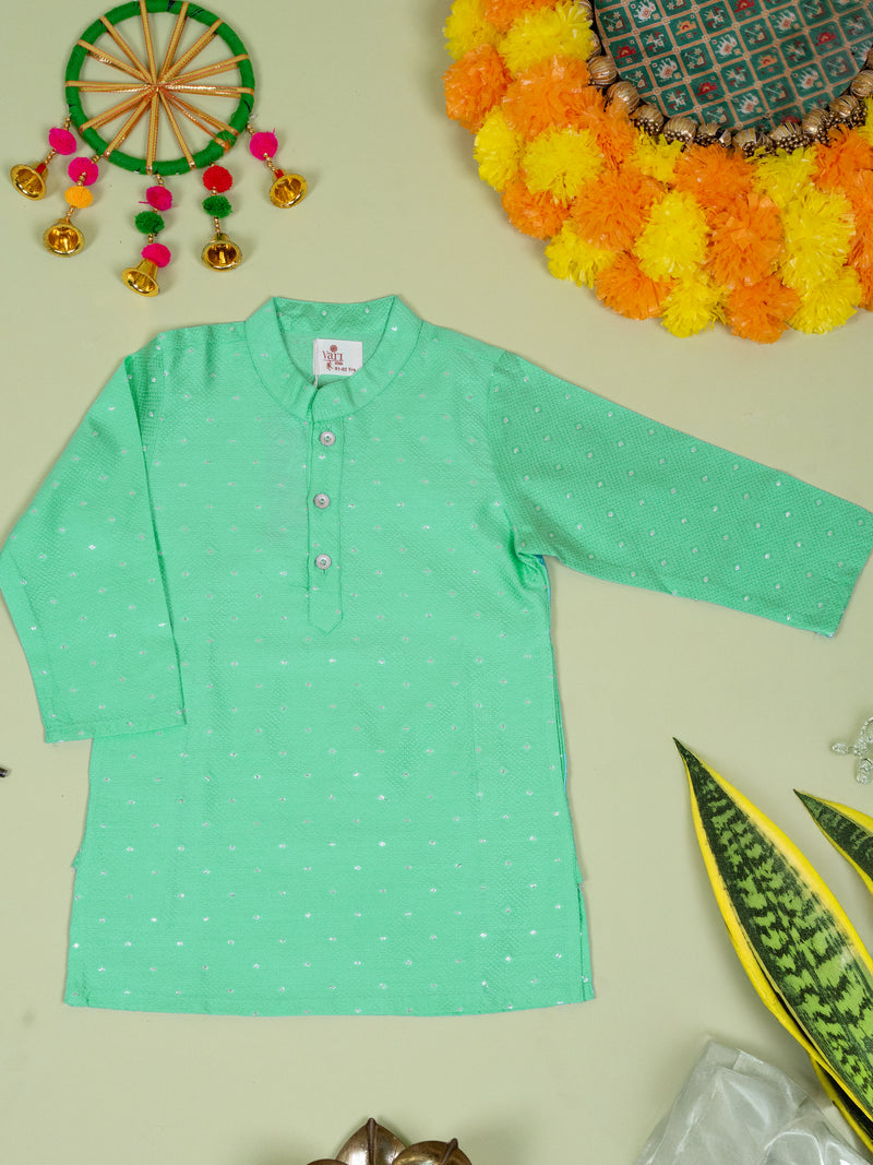 Green Banarasi Kurta For Boys