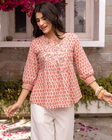 Blush Pink Cotton Short Top