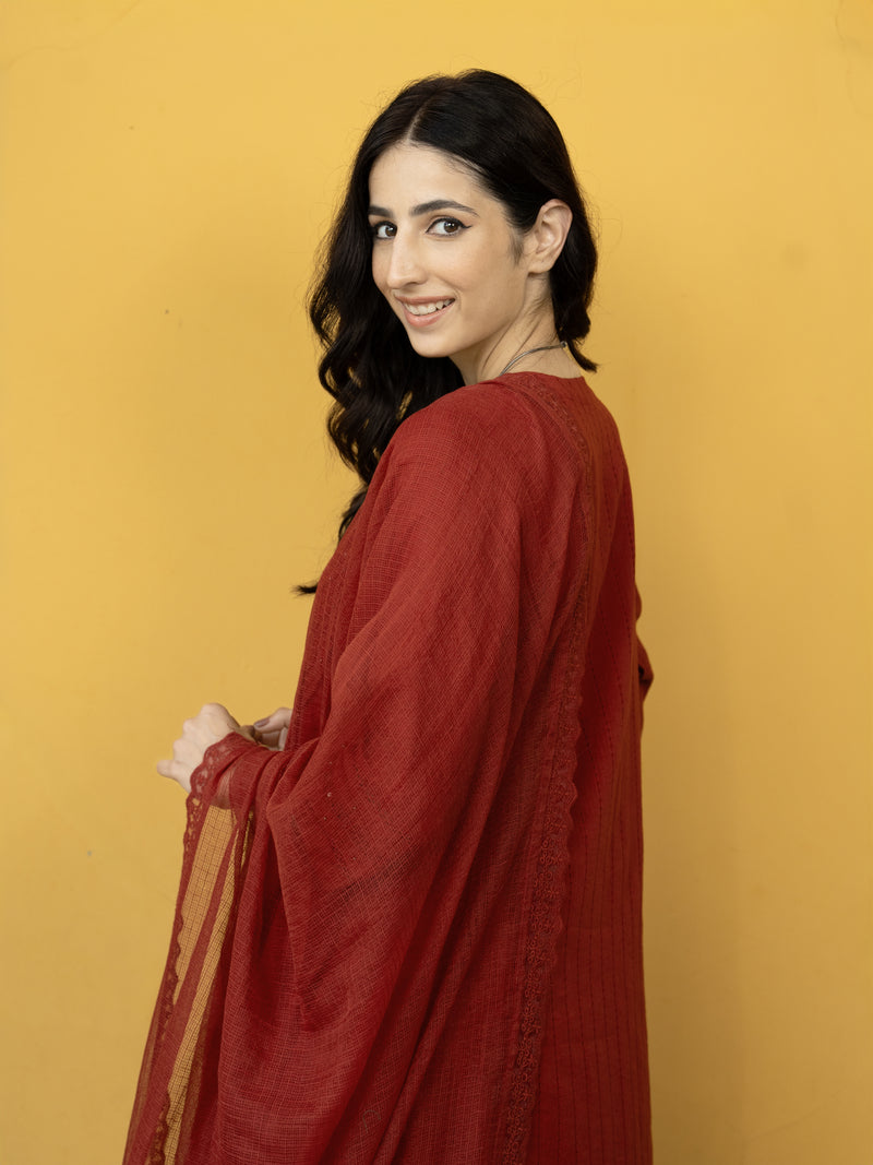 Maroon Cotton Dobby Complete Suit Set For Women's