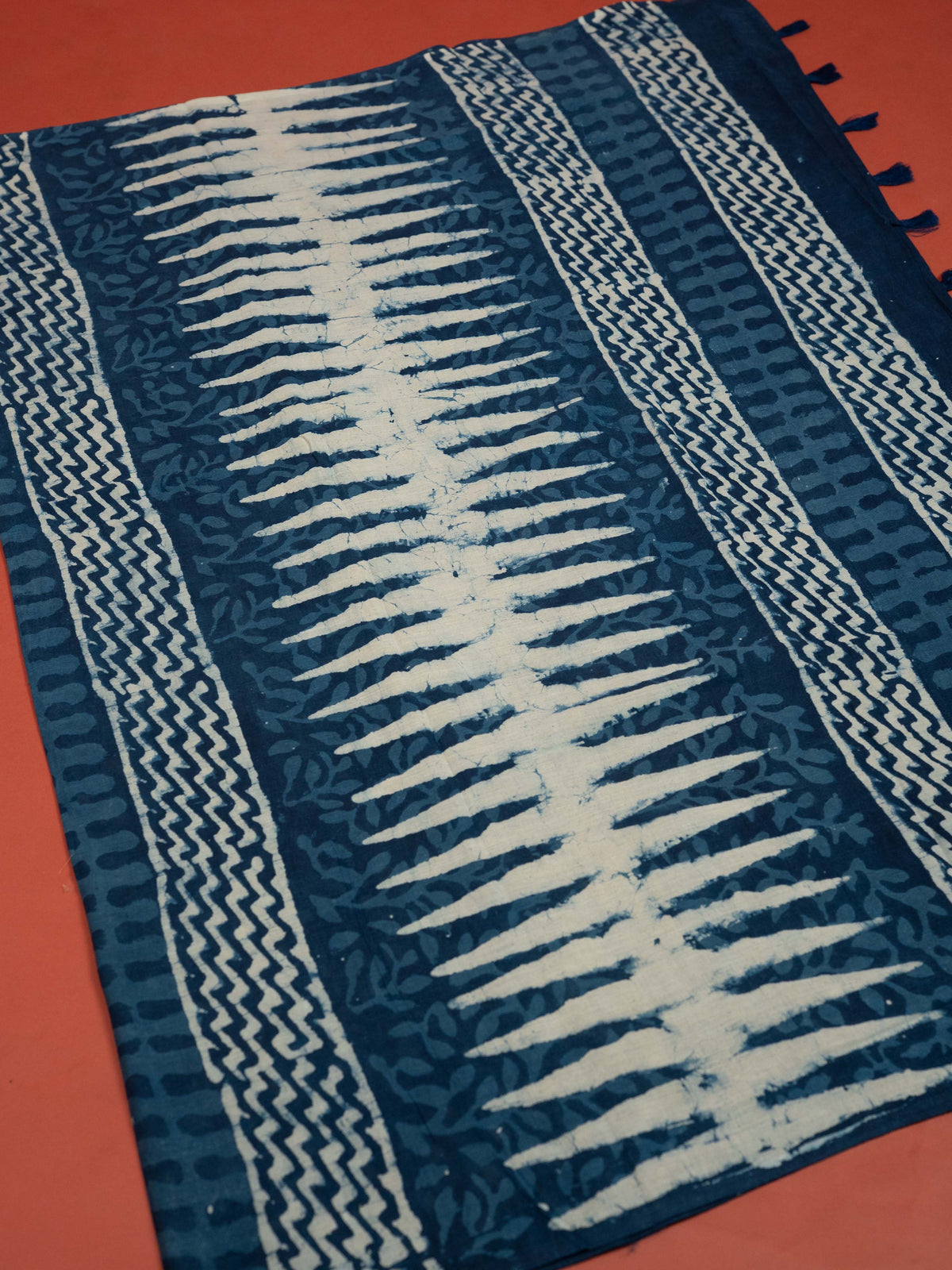 Indigo Color Cotton Block Printed Saree