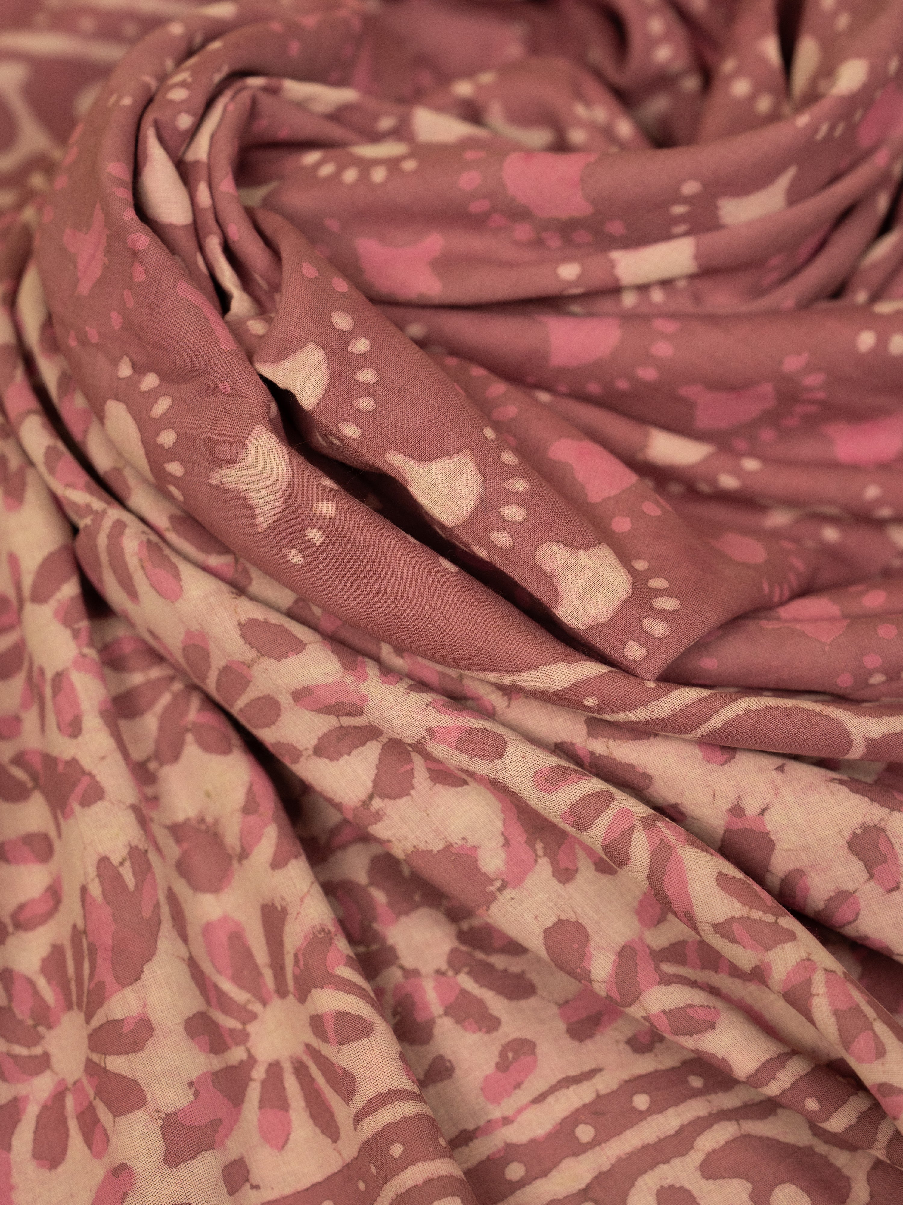 Coral Pink Cotton Block Printed Saree