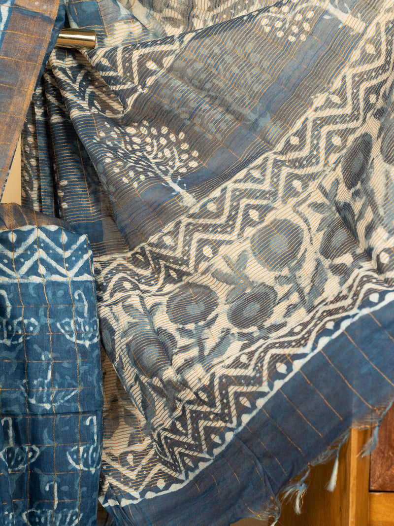 Indigo Chanderi Indigo Printed Saree