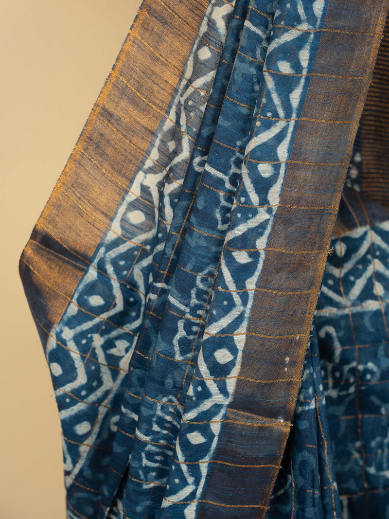 Indigo Chanderi Indigo Printed Saree