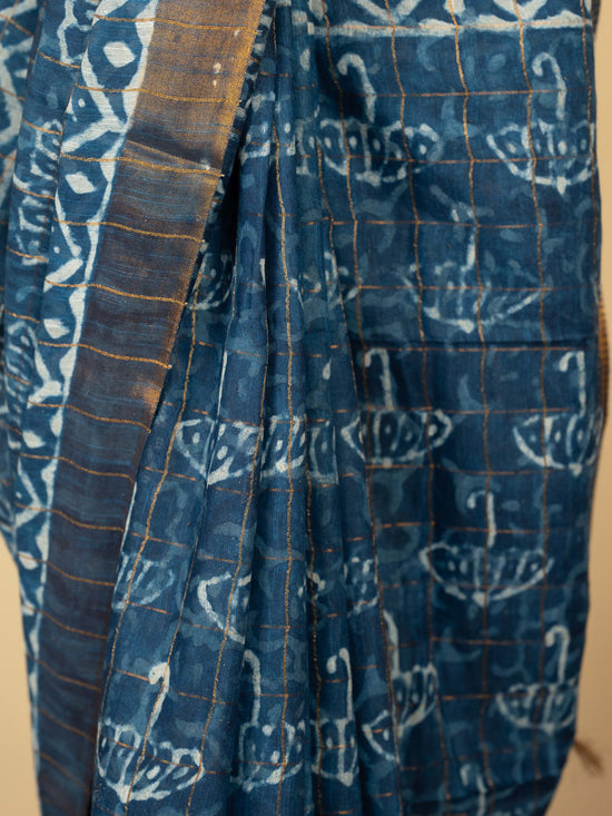 Indigo Chanderi Indigo Printed Saree