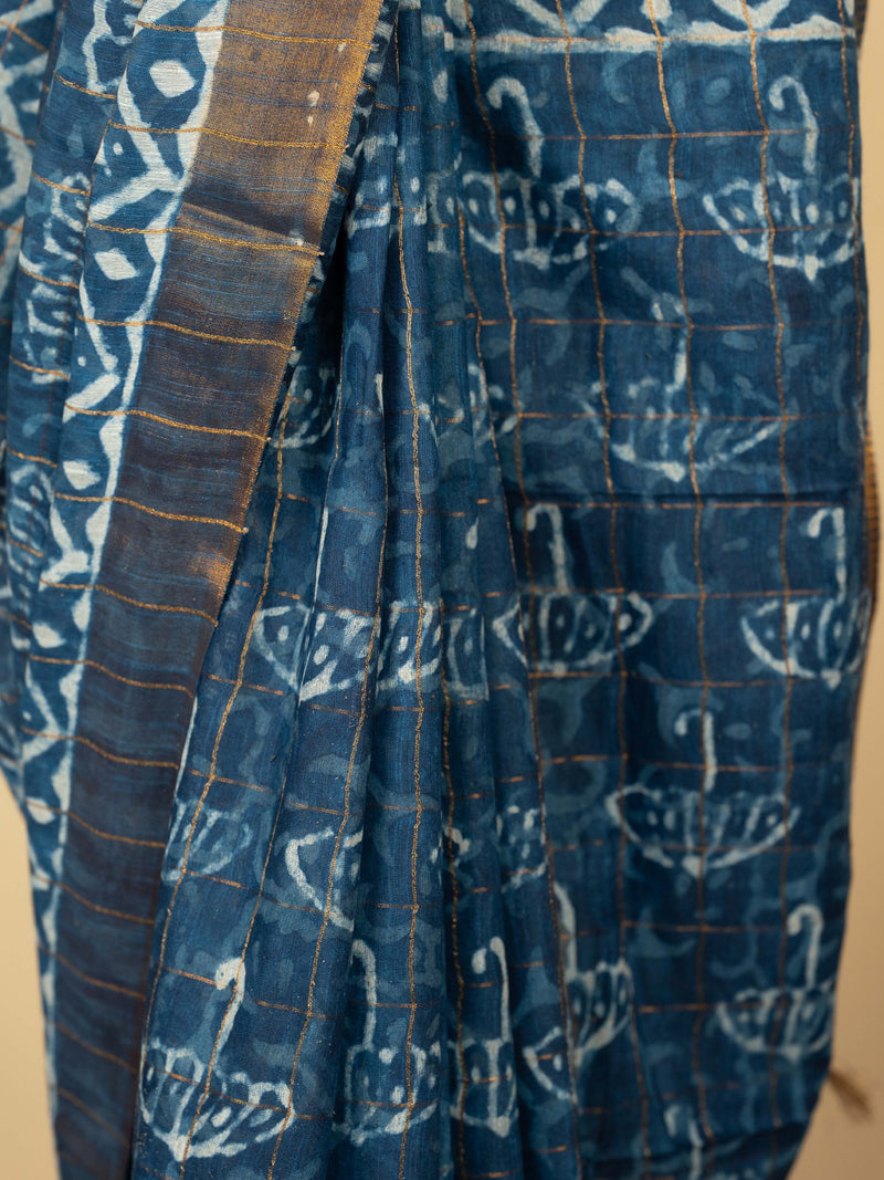 Indigo Chanderi Indigo Printed Saree