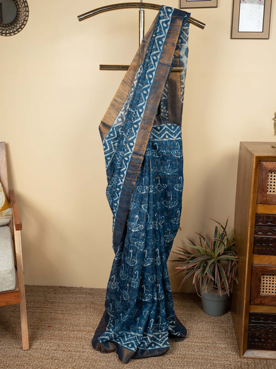 Indigo Chanderi Indigo Printed Saree