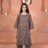 Brown Cotton Handloom Round Neck Kurta Pant Set For Women's