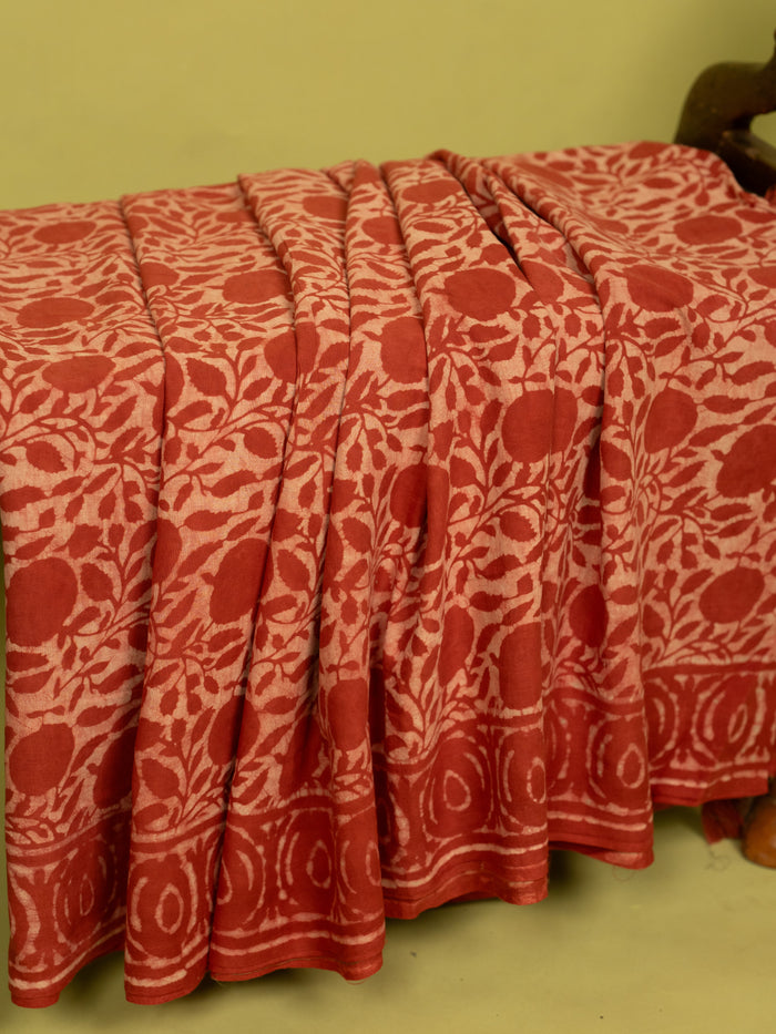 Candy Pink Cotton Block Printed Saree