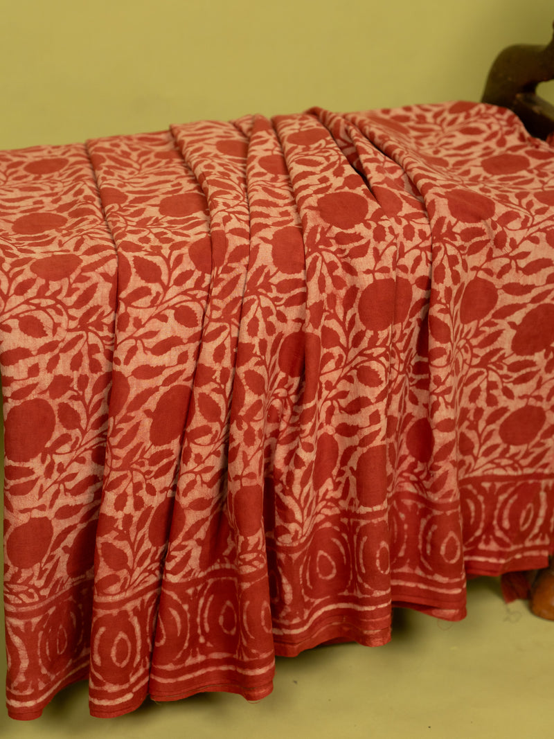 Candy Pink Cotton Block Printed Saree