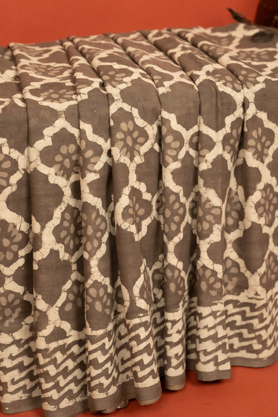 Gray Cotton Block Printed Saree