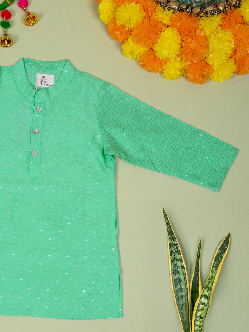 Green Banarasi Kurta For Boys