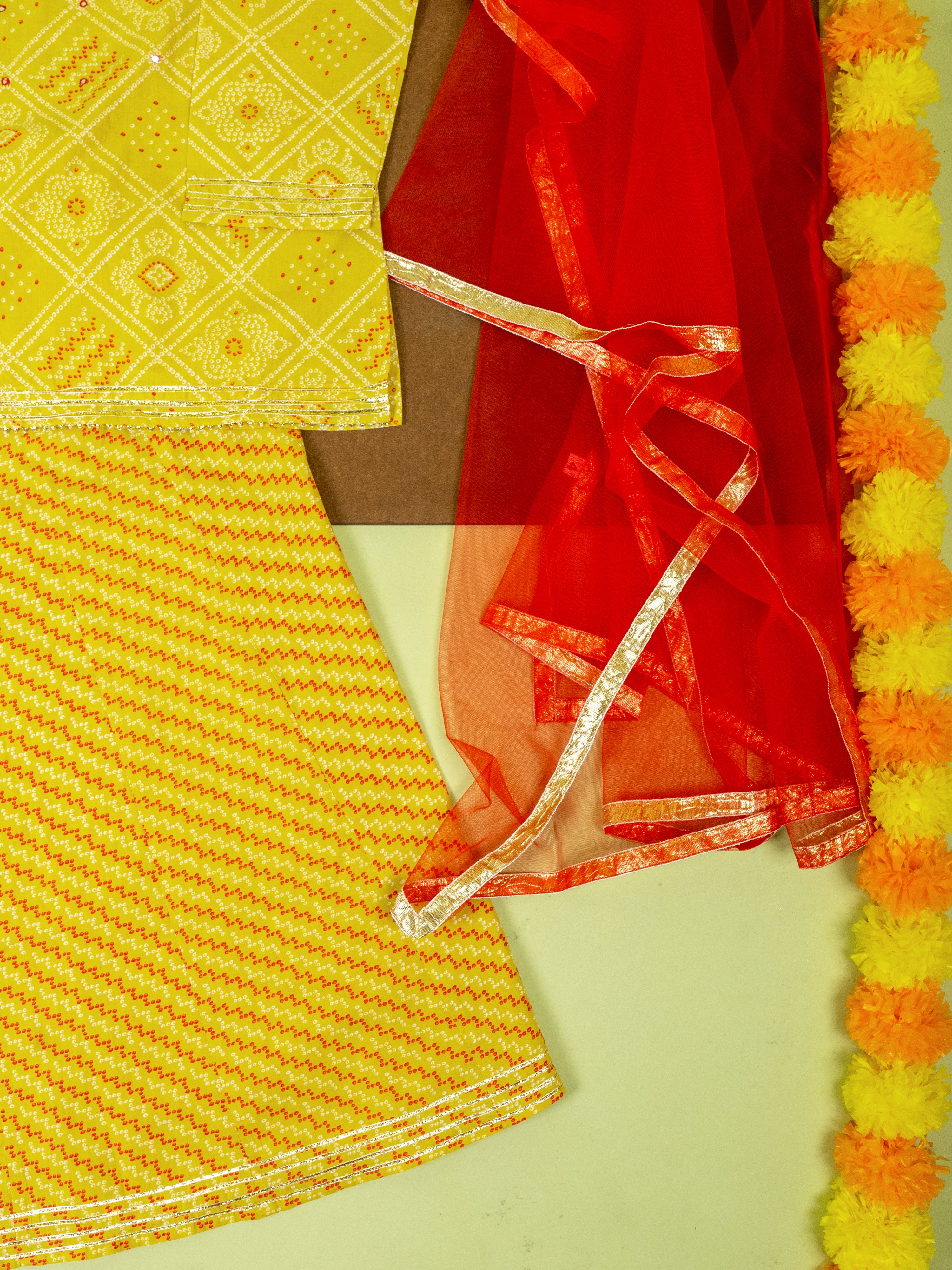 Yellow Cotton Printed 3 Pcs Sharara Set For Girls