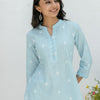 Skyblue Handloom Cotton Short Kurti For Women's