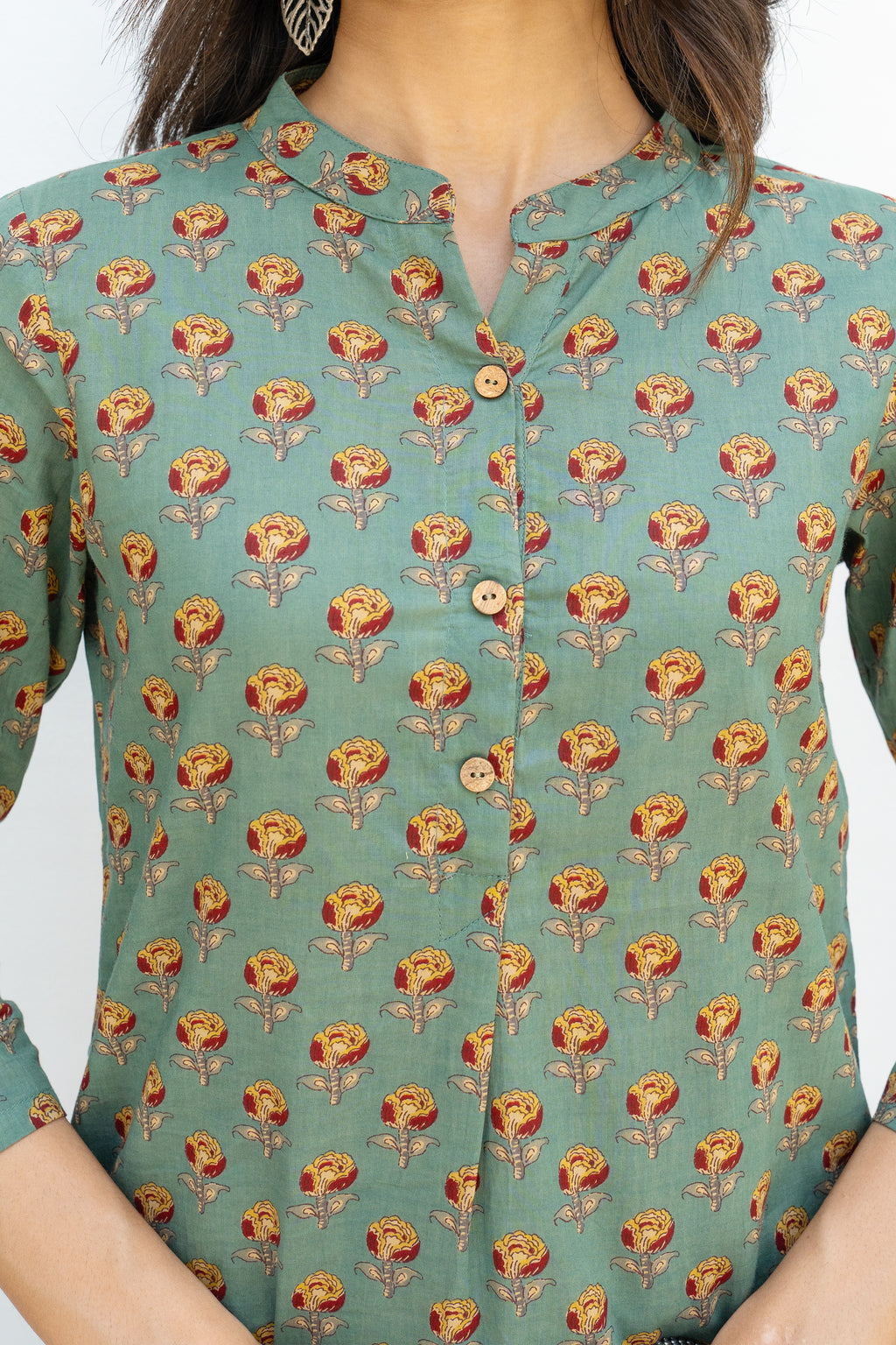 Green Printed Cotton Kurta For Women's