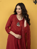 Maroon Cotton Dobby Complete Suit Set For Women's