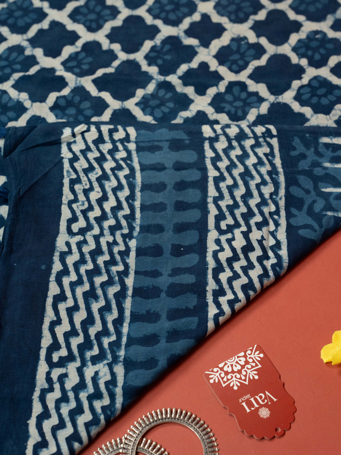Indigo Color Cotton Block Printed Saree