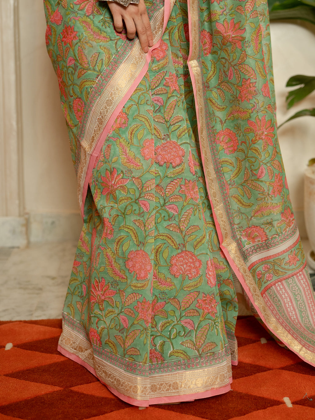 Sage Green Chanderi Saree