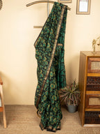 Green Chanderi Block Printed Saree